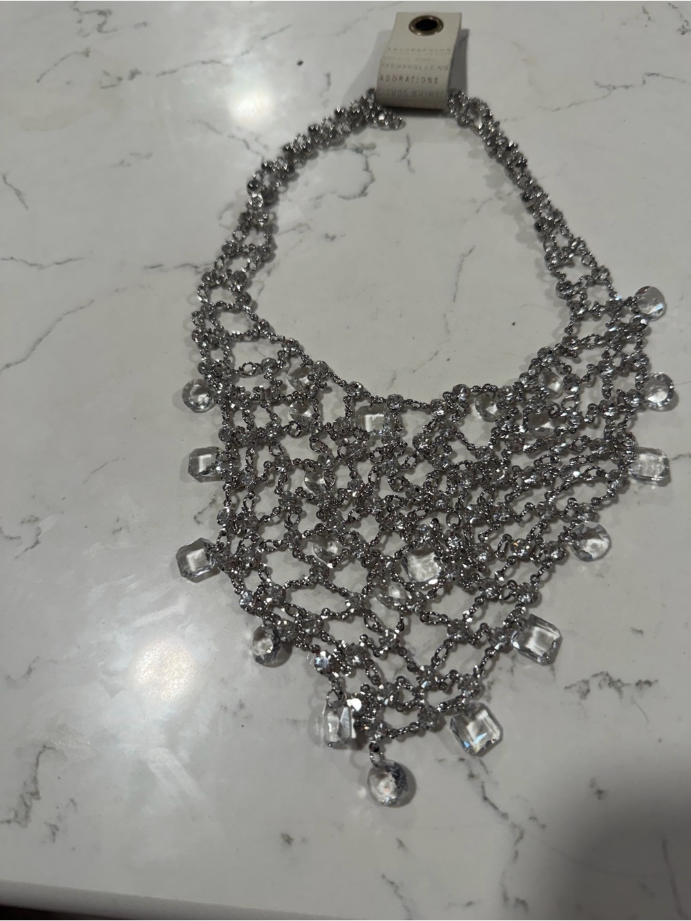 Anthropologie Silver Crystal Bib Necklace